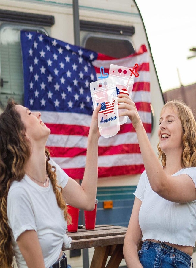 JarThenaAMCS مجموعة جارثينا إيه إم سي إس المكونة من 36 كيسًا للمشروبات مع شفاطات، بتصميم وطني، مزينة بعلم أمريكا، شفافة وقابلة لإعادة الاستخدام، مصنوعة من البلاستيك، مثالية لحملها باليد في حفلات عيد الاستقلال. - Image 5